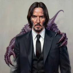 realistic portrait beautiful painting of john wick mutate into graboid. horror, created by thomas kinkade.