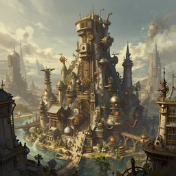 A steampunk city, designed by Greg Rutkowski. Trending on Artstation