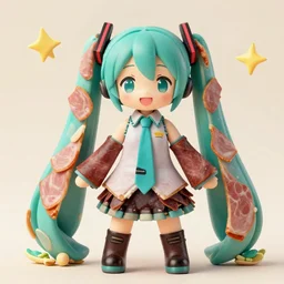 a sculpture of hatsune miku made out of deli meats, michelin star food photography