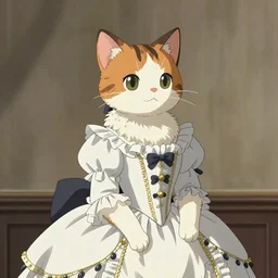 beautiful portrait of calico cat noblewoman wearing a victorian era dress, fursona, furry art, anthro, detailed fur, detailed dress, elegant, pure, delicate, anime key visual, makoto shinkai