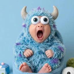 an extremely cute newborn monster, yawning