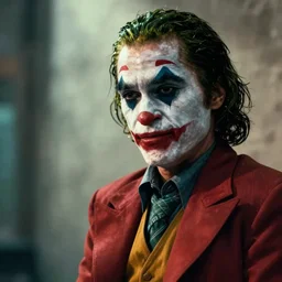 a film still of Samuel L. Jackson starring as The Joker, 40mm lens, shallow depth of field, split lighting, cinematic