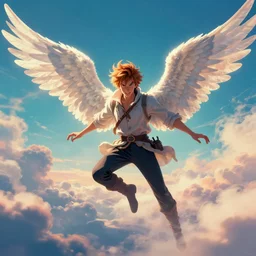 snufkin with angel wings, heaven, digital illustration portrait design, by android jones and greg rutkowski, retrowave color scheme, detailed, cinematic lighting, wide angle action dynamic portrait