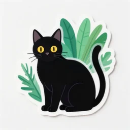 black cat and tropical plant illustration vinyl sticker, one single vinyl sticker, sharp clear focus, high quality, studio lighting, trending on instagram, sigma 8 5 mm f / 1. 4
