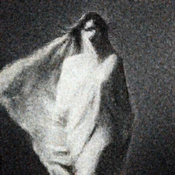 a photograph by Irving Penn of a young woman covered in drapery flowing in the wind with movement and high contrast