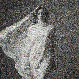 a photograph by Irving Penn of a young woman covered in drapery flowing in the wind with movement and high contrast