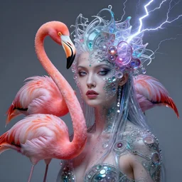 a detailed portrait of dreampunk goddess ( flamingo ) fractal ( glass ) ( lightning ) beautiful! by tomasz alen kopera and peter mohrbacher