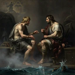 ancient roman intimate setting balanced composition painting by caravaggio slice of fog space samurai web of water epic cutscenes from blizzard environment lighting proper illumination cinematics constructed and rendered 3 d studio max