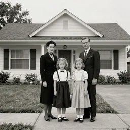 Satanic States of America, alternate history, 1956, suburban home, suburbia, Americana, goth family, Satanic family, wholesome, drawn by Norman Rockwell