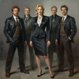 full body portrait of a sci - fi business queen akimbo, highly detailed painting by gaston bussiere, craig mullins, j. c. leyendecker, 8 k, mid shot