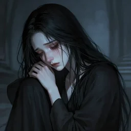 a depressed pyromancer looking at the ghost of her wife, sad, gloomy, crying, heartbreaking, black hair, pale skin, high fantasy, extremely detailed, sharp focus, smooth, digital illustration, by rossdraws, artgerm, franzzeta
