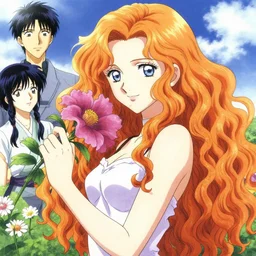 goth anime christina hendricks with flowers in her hand, sunny weather, tankoban, 4 k, tone mapping, akihiko yoshida, james jean andrei riabovitchev marc simonetti, yoshitaka amano, long hair, curly, h. hydrochaeri
