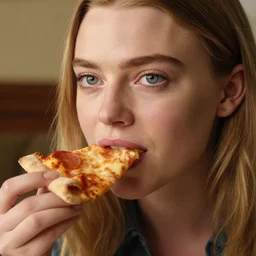 photo of Anya Taylor-Joy eating a pizza, highly detailed face