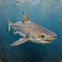 Ancestral river shark Oil Painting, highly Detailed, artstation, Volumetric Lighting