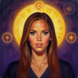 portrait of halle berry by mandy jurgens, cartoon, oil painting, visionary art, symmetric, magic symbols, holy halo, dramatic ambient lighting, high detail, vibrant colors,