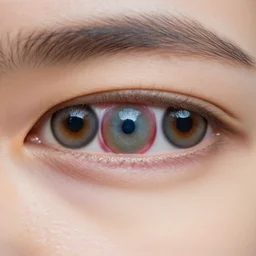 human face with compound eyes
