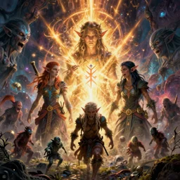 high fine hyperdetailed portrait of an elf a glyph and a dunde in a fantastic and surreal psychedelic world, they have a bit of a horror aspect and convey some anger because some invaders came to their land