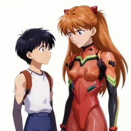 asuka langley soryu looking down at the boy shinji ikari with a face of anger!!!, german outfit, evangelion scene of shinji being embarrassed, anime scene, condescending, anime, anime girl, ambient lighting, cel shading, beautiful, trending digital art