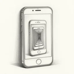 pencil drawing of a smart phone inside of a mirror, the phone in the mirror has a mirror inside of it, infinite recursion, vanishing point, pencil art, in the style of m. c. escher, clean lines, detailed