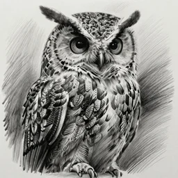 detailed pencil drawing of an cyberpunk owl