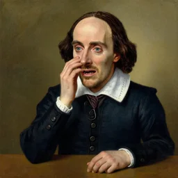 a jealous william shakespeare crying because he's not good enough, by david hockney