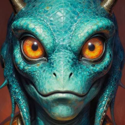 close up sci - fi hippie poster art simon stalenhag gundam monster eyes, turquoise reptile skin, elegant, highly detailed, centered, digital painting, concept art, smooth, sharp focus, illustration, artgerm, tomasz alen kopera, peter mohrbacher, donato giancola, joseph christian leyendecker, wlop, frank frazetta