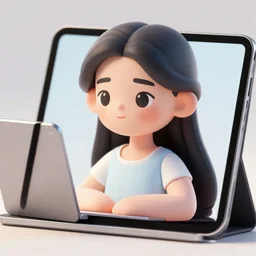 jade starr close up, sitting in front of ipad, octane render,