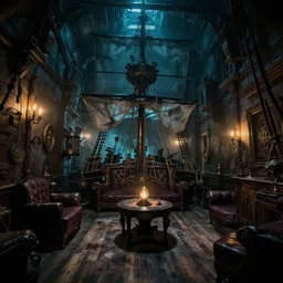 a mysterious room in a haunted pirate ship