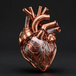 a very beautiful tiny ( ( ( ( ( ( ( ( human heart ) ) ) ) ) ) ) )!!!!!!!!!!!!!!!!!!!!!!!!! organic sculpture made of copper wire and threaded pipes, very intricate, curved. studio lighting, high resolution, high quality, black background