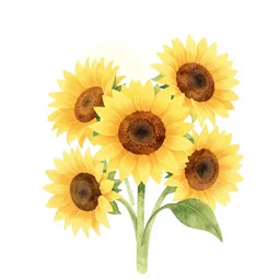 minimalist watercolor sunflowers on white background, illustration, vector art