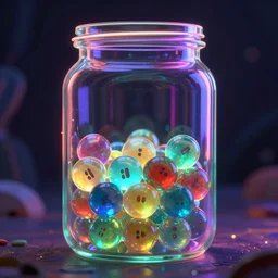 neon marbles glowing in a jar by disney concept artists, blunt borders, rule of thirds