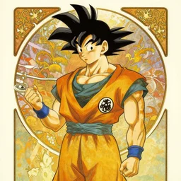 art nouveau drawing of Son goku *from dragon ball z)  by alphonse mucha