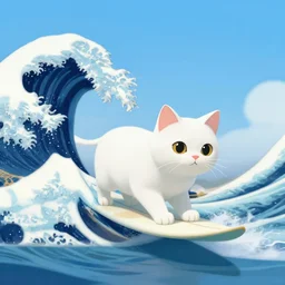 1 0 white cat surfing, 3 on the great wave of kanagawa