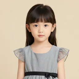 Pretty little Chinese girl with big eyes and double eyelids in fashionable dress