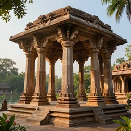 photography of a beautiful archipelago of never seen before stunning ancient indian temple. complex intricate pilars patern, runes. trees water and flowers. afternoon light inspiring science fiction, intricate, elegant, uplifting, inspirational, highly detailed by beksinski and simon stalenhag