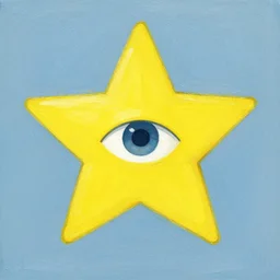 a yellow star with a eye in the middle, gouache painting, deviantart, digital art
