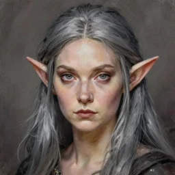 portrait painting of a witch elf with long grey hair, sharp focus, award - winning, trending on artstation, masterpiece, highly detailed, intricate. art by rebecca guay