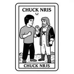 Bruce Lee and Chuck Norris on tarot card design, black and white , in the style of Mucha, the way of dragon movie