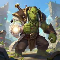 a mad scientist experimenting on an orc character concept art, digital illustration, trending on artstation, epic composition, scenic background, 8 k uhd, masterpiece, league of legends splash art, octane render, highly detailed, perfect lineart
