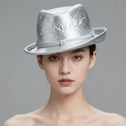 a fashion model with a silver hat on her head, official alexander mcqueen editorial, featured on cg society, gothic art, calotype, androgynous, pre - raphaelite