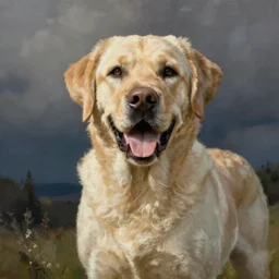 happy labrador retriever, realistic painting style