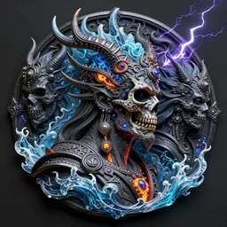 3 d ornate carved dark cosmic warrior with profile portrait, sigma 5 0 0 mm f / 5. beautiful intricate highly detailed quetzalcoatl skull. bioluminescent, plasma, lava, ice, water, wind, creature, thunderstorm! artwork by tooth wu and wlop and beeple and greg rutkowski, 8 k trending on artstation