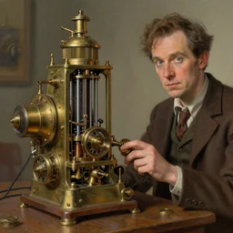 A random pointless contraption ((steampunk)) industrial appliance pneumatic machine with no apparent purpose, being operated by a scholarly looking man with a clear directed gaze, artwork by Craig Mullins