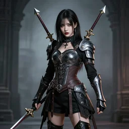 photo of a female goth warrior with weapons