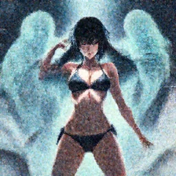 korean anime girl fighting with cyber ghost in omnious sky, bikini, symmetrical, rule of three, detailed body, detailed face, ultradetailed digital illustration, 8 k, epic atmosphere, digital art by dang my linh and simon cowell