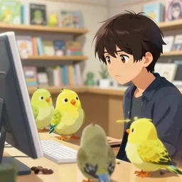 gori fujita ilustration a game development studio, little birds are chatting painting by goro fujita, sharp focus, highly detailed, artstation