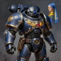 full character portrait max mad cyberpunk warhammer 4 0 k, machinist tech priest berserker assassin wearing goggles and electrified body armor not the girl with the pearl earring character design, painting by gaston bussiere, katsuya terada, nc wyeth, greg rutkowski, craig mullins, vermeer, frank frazetta, mucha, tom of finland, trending on artstation, jeffery catherine jones