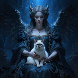 renaissance professional digital art of wonderful symmetrical goddess with a white siamese cat, blue atmospheric light, dramatic lighting, cinematic, painted, intricate, detailed, foreboding, by art by meredit frampton and gregory crewdson, epic, stunning, gorgeous, much wow, cinematic, masterpiece.