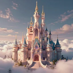 tall intricate baroque kawaii castle in the clouds, faded effect, detailed, vaporwave colors!!, by geof darrow, geof darrow art,