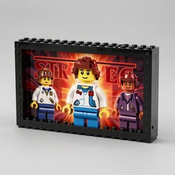 a studio photo of the mounted lego set inspired on the serie stranger things. high quality, good light,